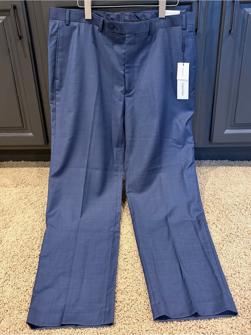 Calvin Klein Men’s Blue 100% Wool Natural Stretch Suit Pants 38x32 NWT